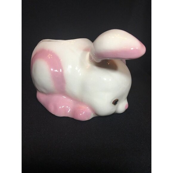 Vintage Ceramic White & Pink Bunny Planter. Hobby Piece. 7 X 3.75” - Picture 5 of 6